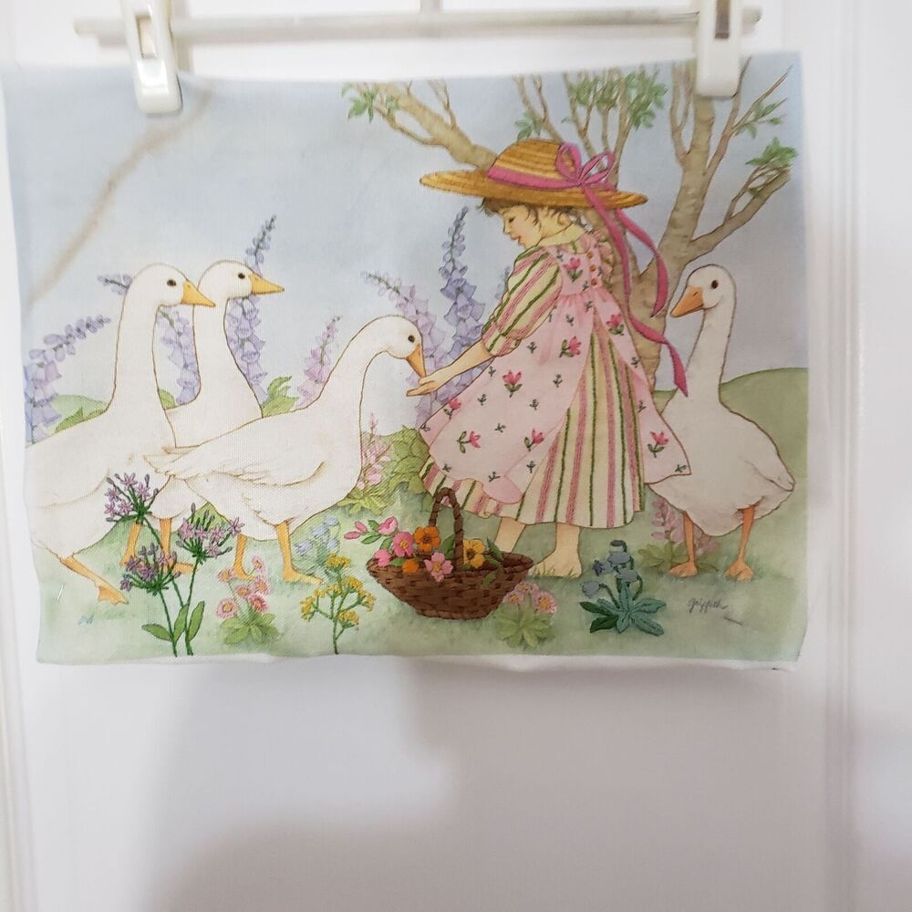 Hand Embroider Picture 1987 The Creative Circle Little Girl with Geese